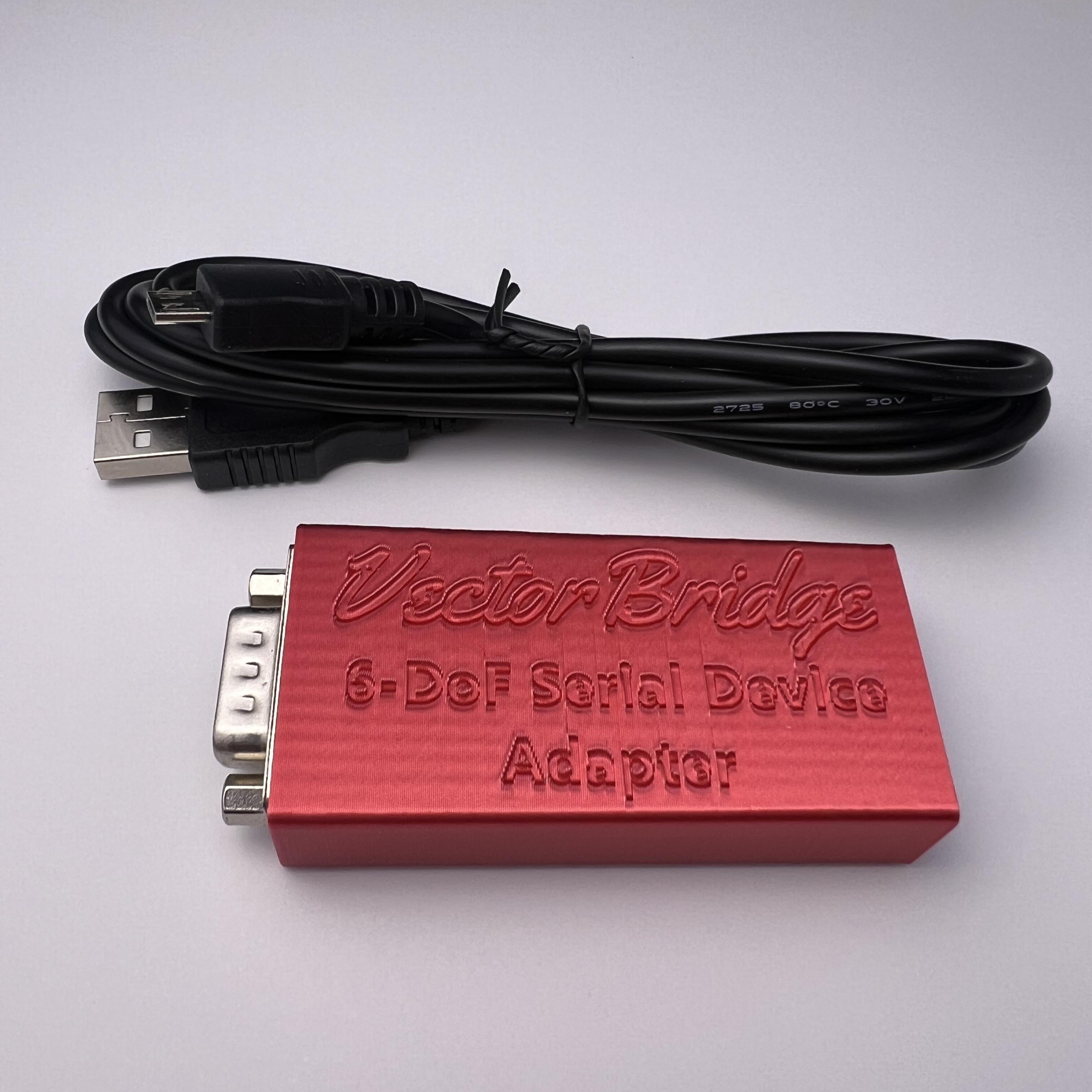 VectorBridge adapter box contents: adapter and 1 m USB‑A to Micro‑B cable