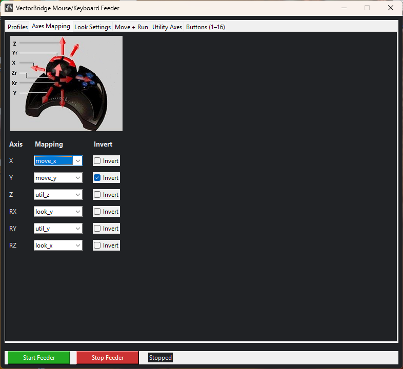 Feeder main window showing mappings overview