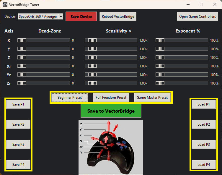 VectorBridge Tuner starter profiles dropdown
